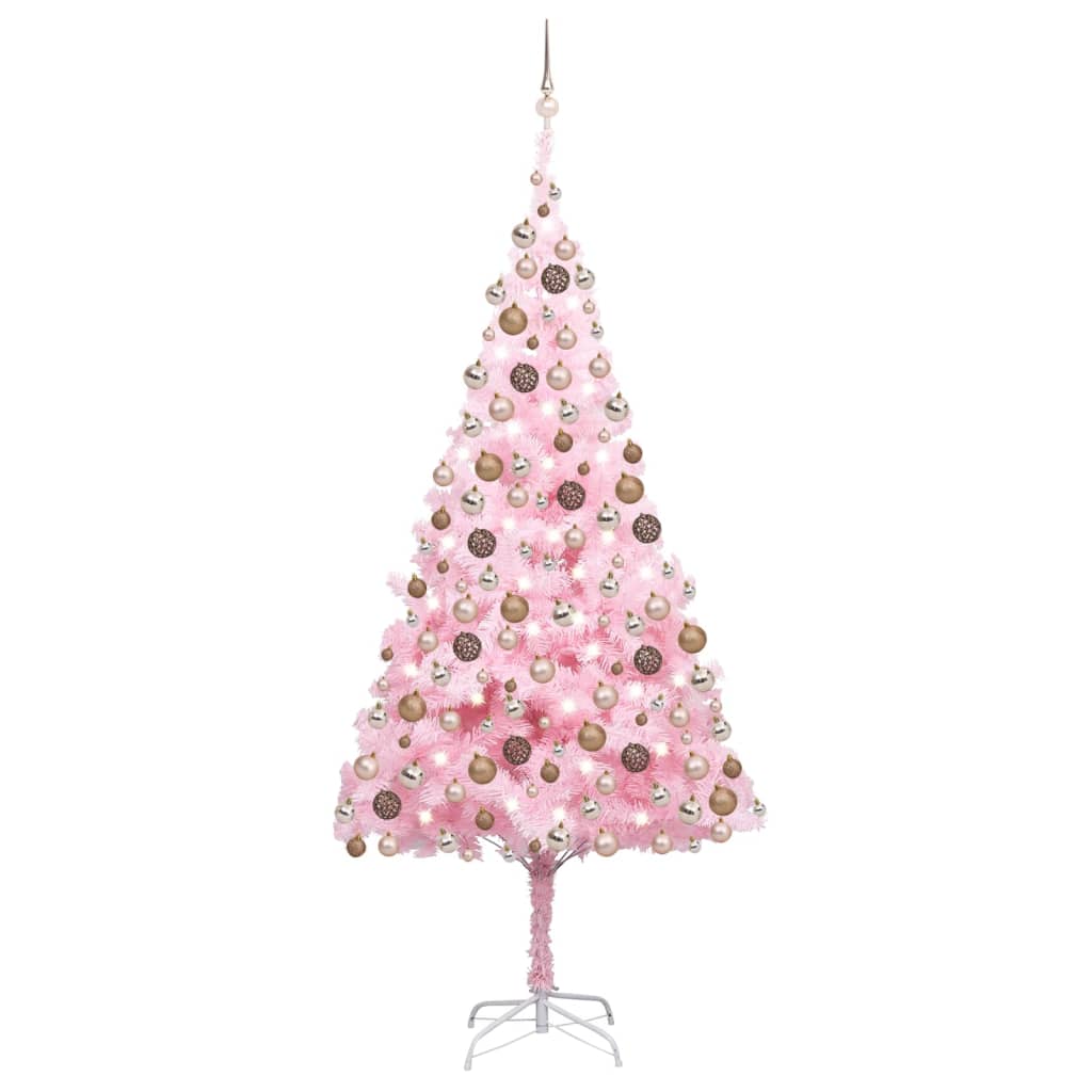 Berkfield Artificial Christmas Tree with LEDs&Ball Set Pink 210 cm PVC