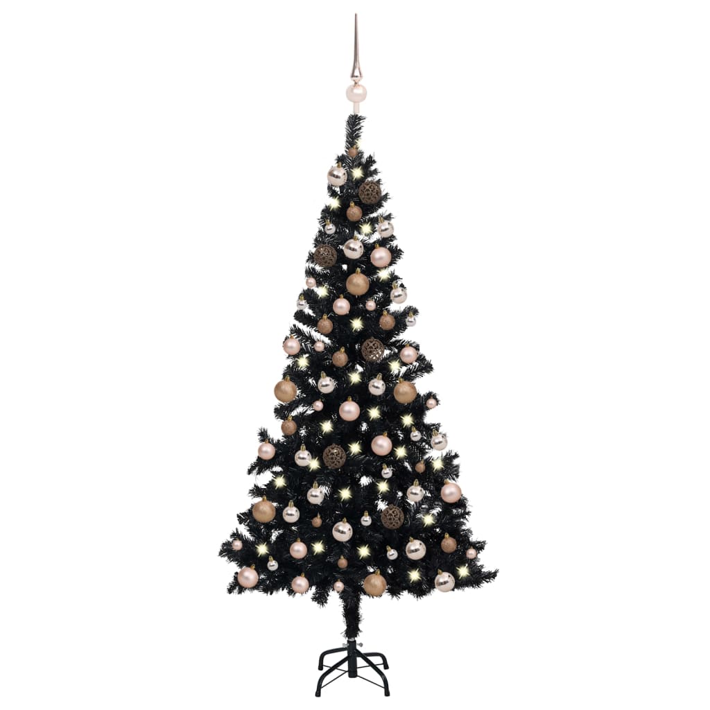 Berkfield Artificial Christmas Tree with LEDs&Ball Set Black 120 cm PVC
