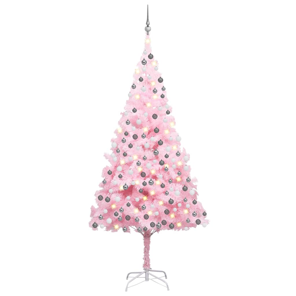 Berkfield Artificial Christmas Tree with LEDs&Ball Set Pink 210 cm PVC