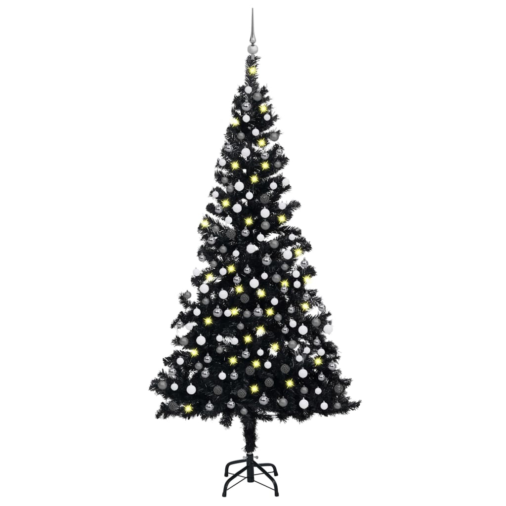Berkfield Artificial Christmas Tree with LEDs&Ball Set Black 210 cm PVC