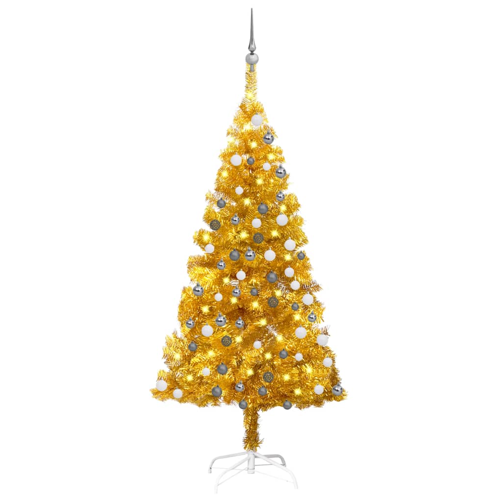 Berkfield Artificial Christmas Tree with LEDs&Ball Set Gold 120 cm PET