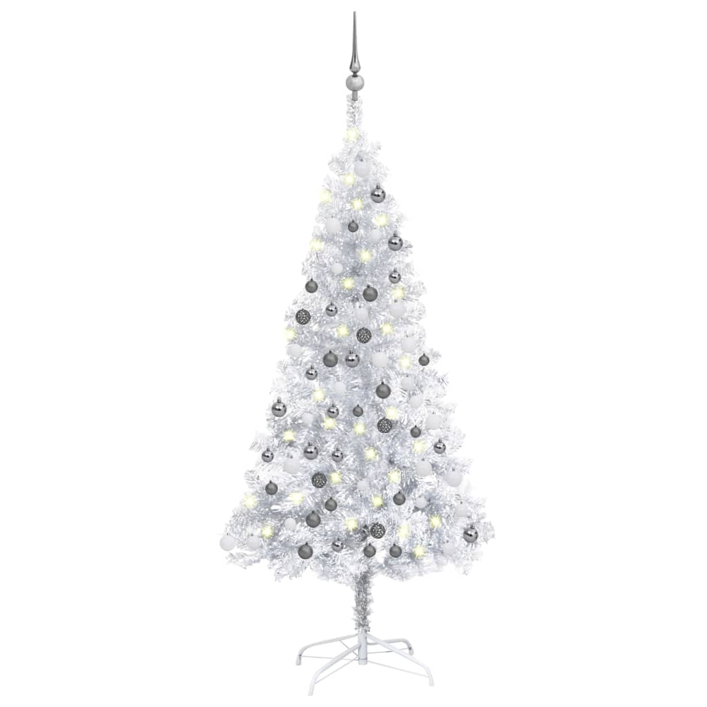 Berkfield Artificial Christmas Tree with LEDs&Ball Set Silver 120 cm PET