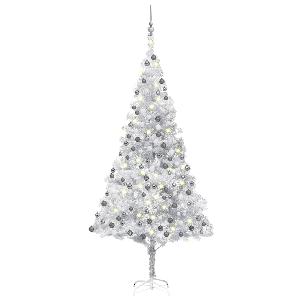 Berkfield Artificial Christmas Tree with LEDs&Ball Set Silver 240 cm PET