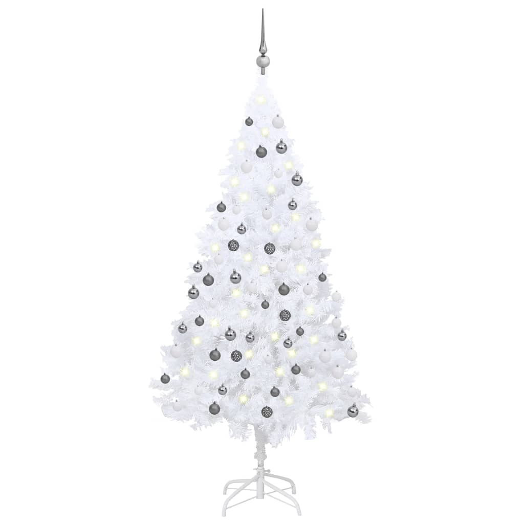 Berkfield Artificial Christmas Tree with LEDs&Ball Set White 120 cm PVC