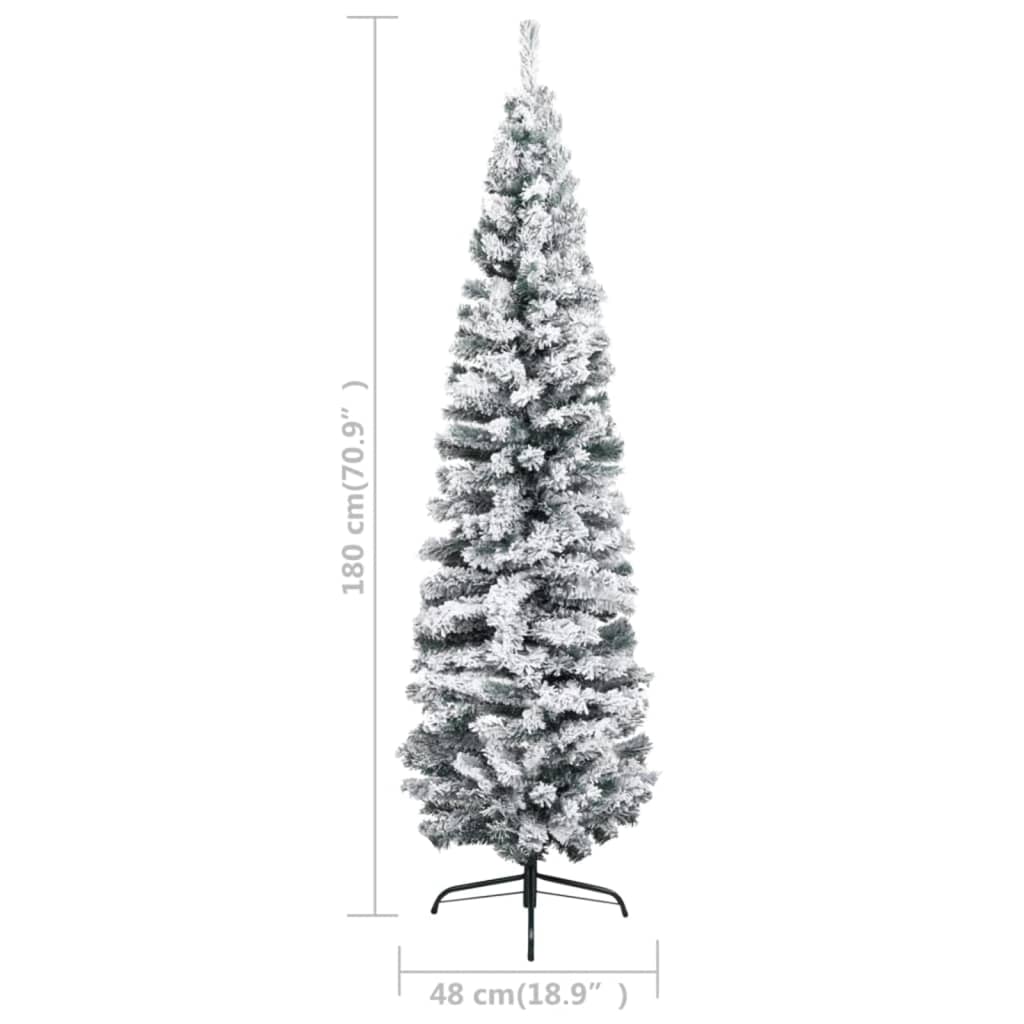 Berkfield Slim Christmas Tree with LEDs&Flocked Snow Green 180 cm PVC