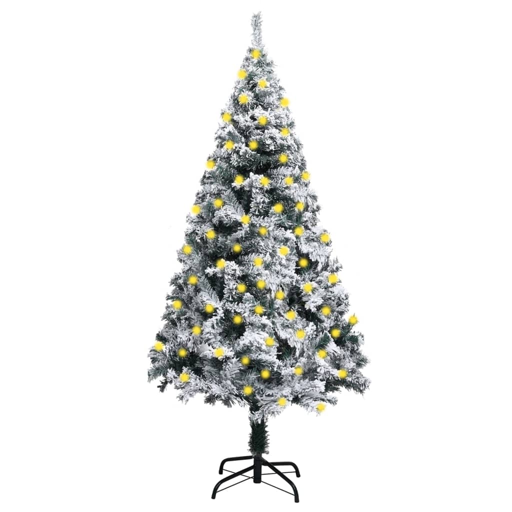 Berkfield Artificial Christmas Tree with LEDs&Flocked Snow Green 150 cm