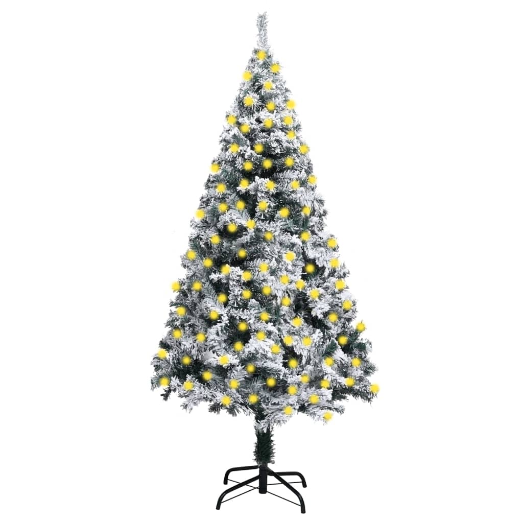Berkfield Artificial Christmas Tree with LEDs&Flocked Snow Green 210 cm