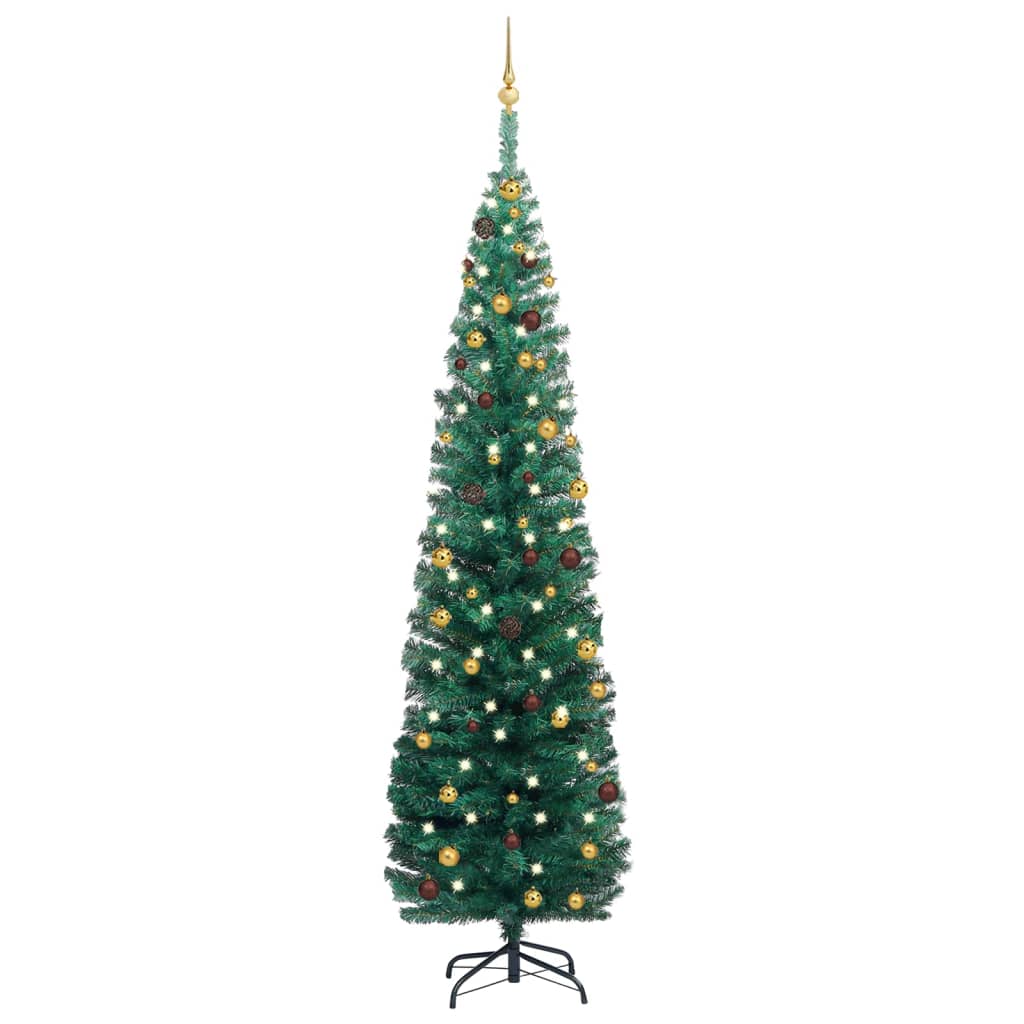 Berkfield Slim Artificial Christmas Tree with LEDs&Ball Set Green 240 cm