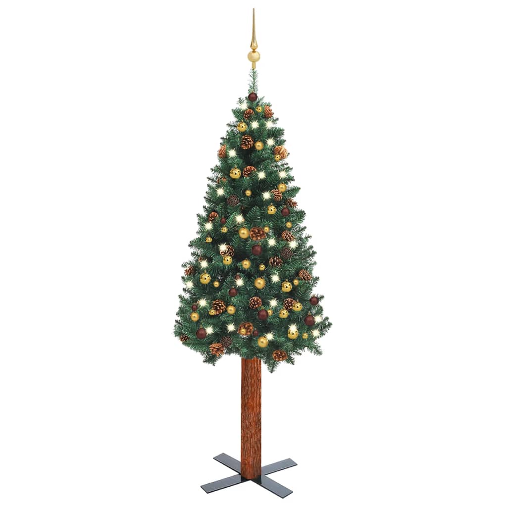 Berkfield Slim Christmas Tree with LEDs&Ball Set Green 180 cm