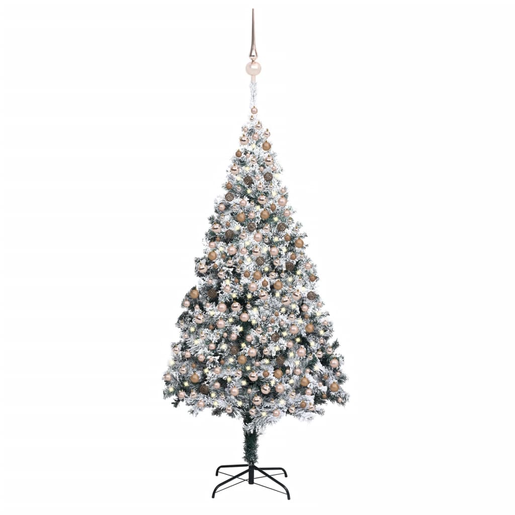 Berkfield Artificial Christmas Tree LEDs&Ball Set&Flocked Snow Green 400cm