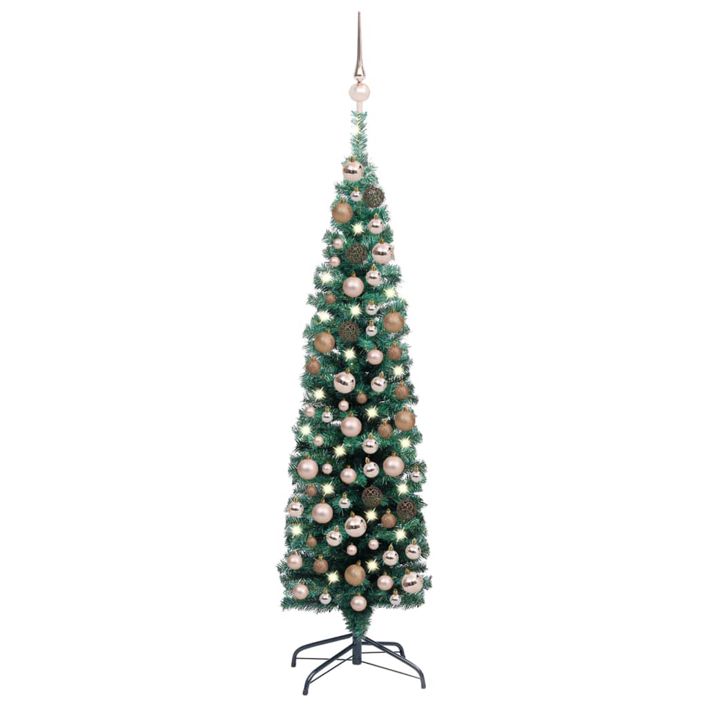 Berkfield Slim Artificial Christmas Tree with LEDs&Ball Set Green 120cm