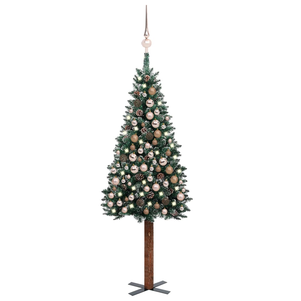 Berkfield Slim Christmas Tree with LEDs&Ball Set Green 210 cm