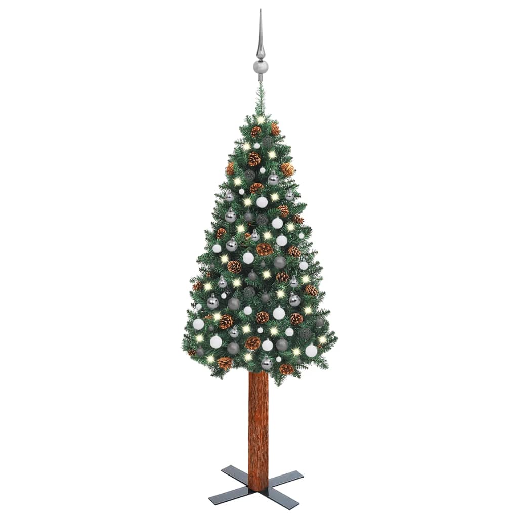 Berkfield Slim Christmas Tree with LEDs&Ball Set Green 210 cm PVC