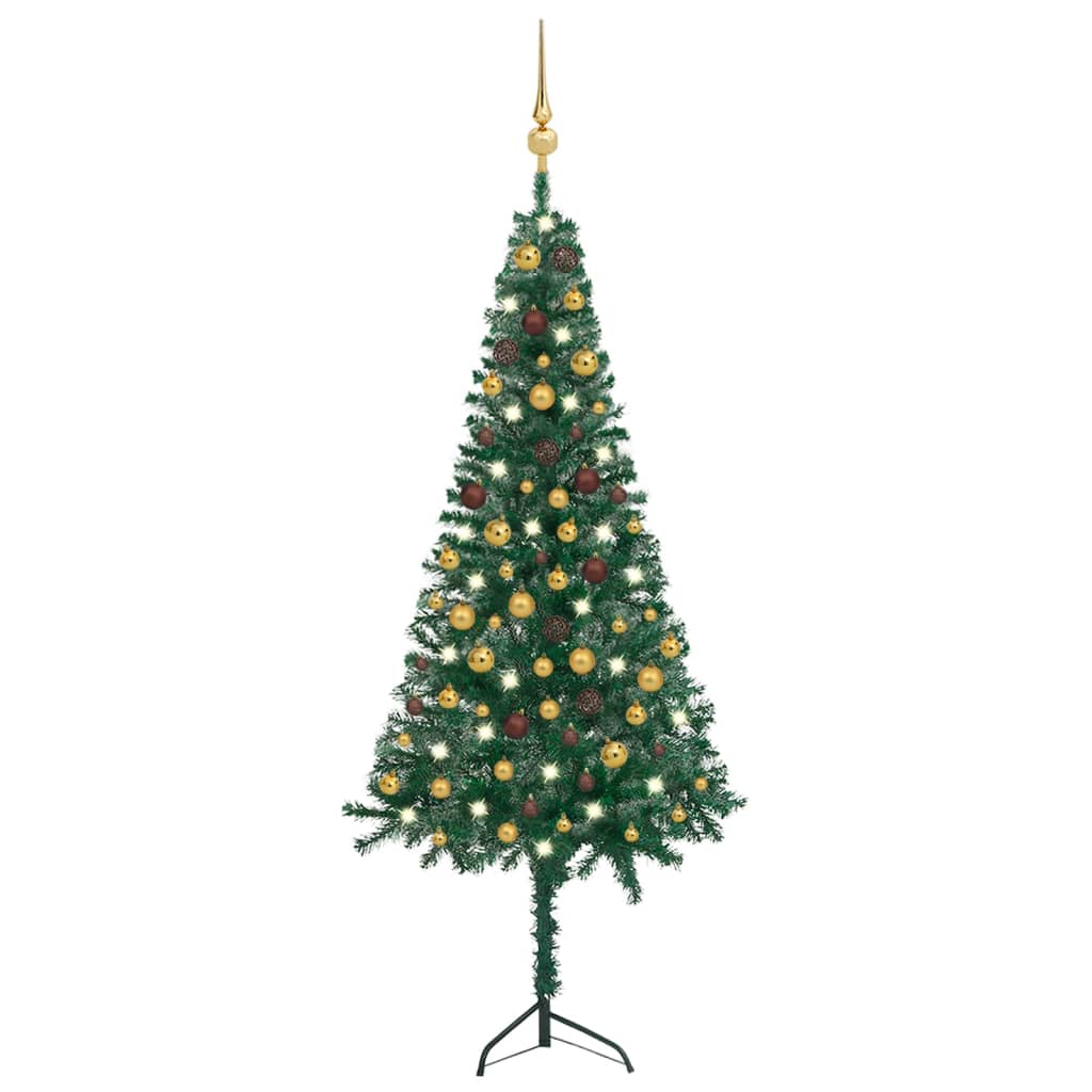 Berkfield Corner Artificial Christmas Tree LEDs&Ball Set Green 180 cm PVC