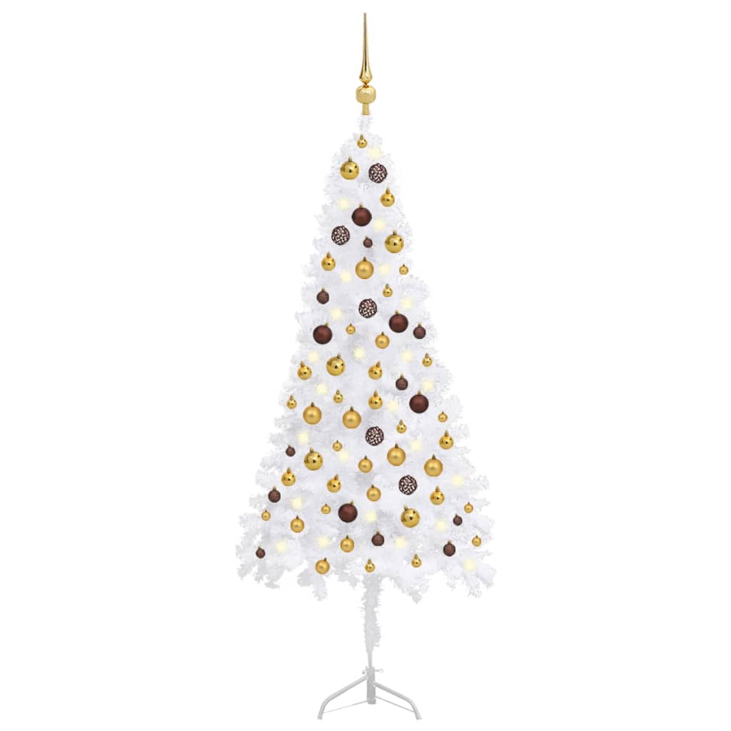 Berkfield Corner Artificial Christmas Tree LEDs&Ball Set White 150 cm PVC