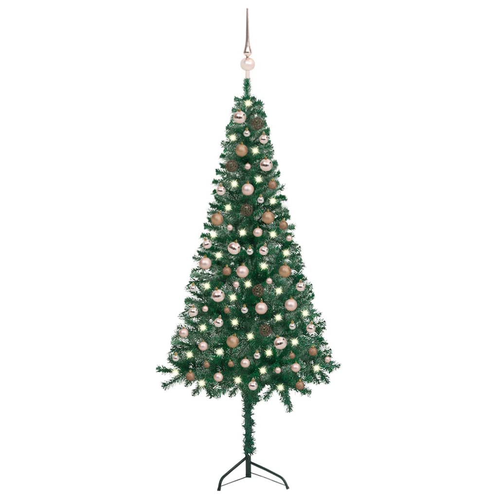 Berkfield Corner Artificial Christmas Tree LEDs&Ball Set Green 180 cm PVC