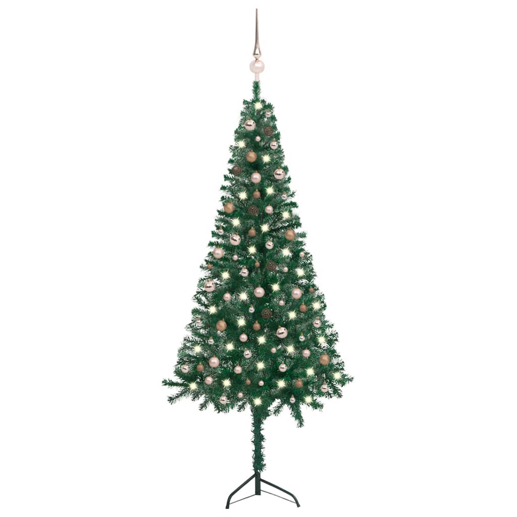 Berkfield Corner Artificial Christmas Tree LEDs&Ball Set Green 240 cm PVC