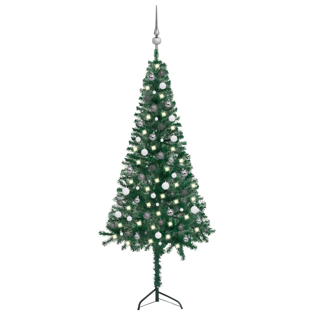 Berkfield Corner Artificial Christmas Tree LEDs&Ball Set Green 210 cm PVC