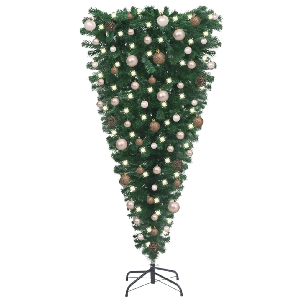 Berkfield Upside-down Artificial Christmas Tree with LEDs&Ball Set 150 cm
