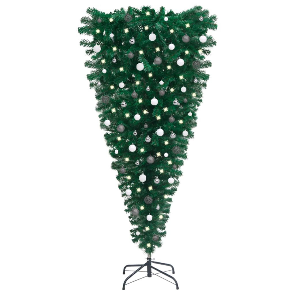 Berkfield Upside-down Artificial Christmas Tree with LEDs&Ball Set 180 cm