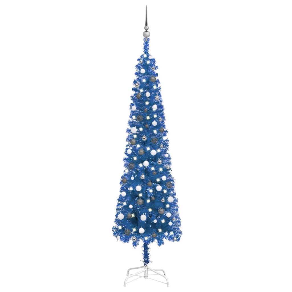 Berkfield Slim Christmas Tree with LEDs&Ball Set Blue 240 cm