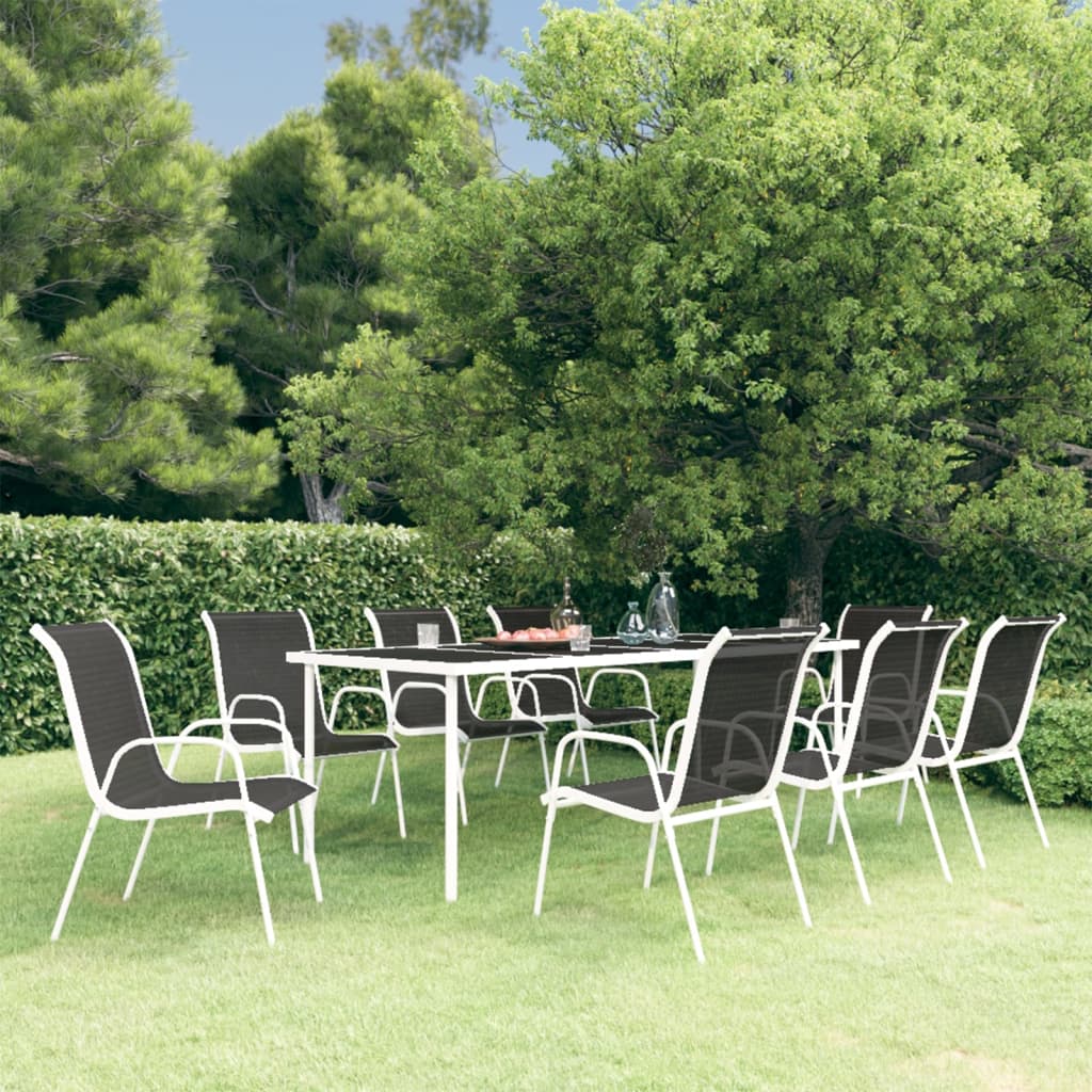Berkfield 9 Piece Outdoor Dining Set Steel Black
