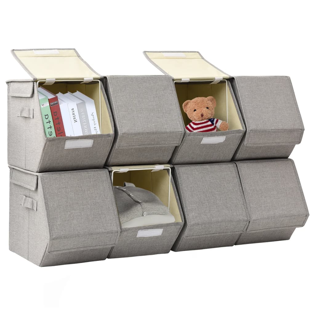 Berkfield Stackable Storage Boxes with Lid Set of 8 pcs Fabric Grey