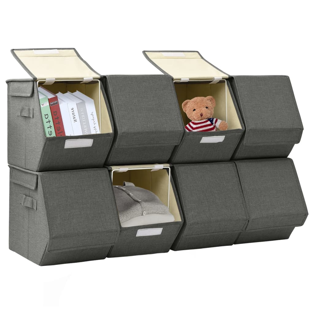 Berkfield Stackable Storage Boxes with Lid Set of 8 pcs Fabric Anthracite