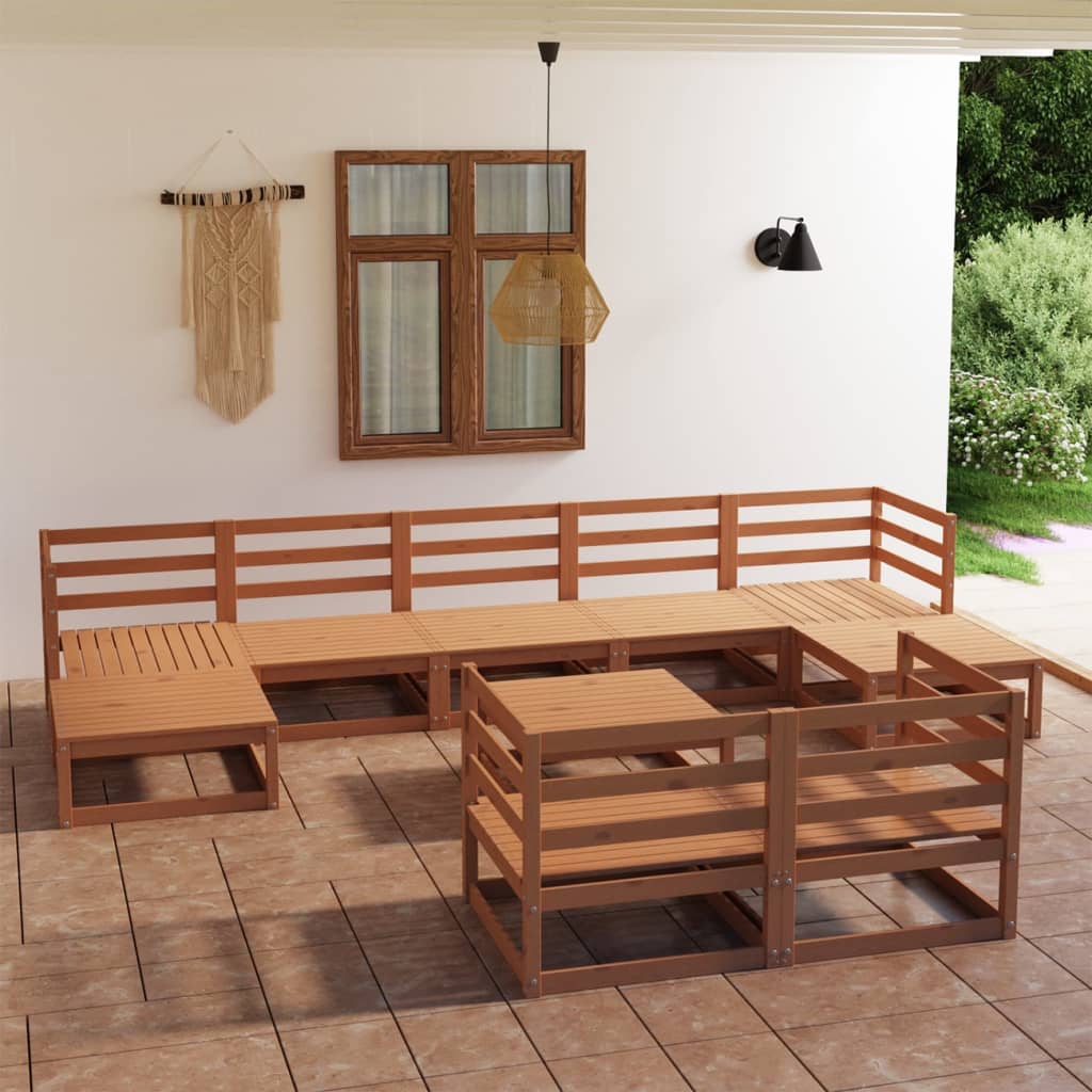 Berkfield 10 Piece Garden Lounge Set Honey Brown Solid Pinewood
