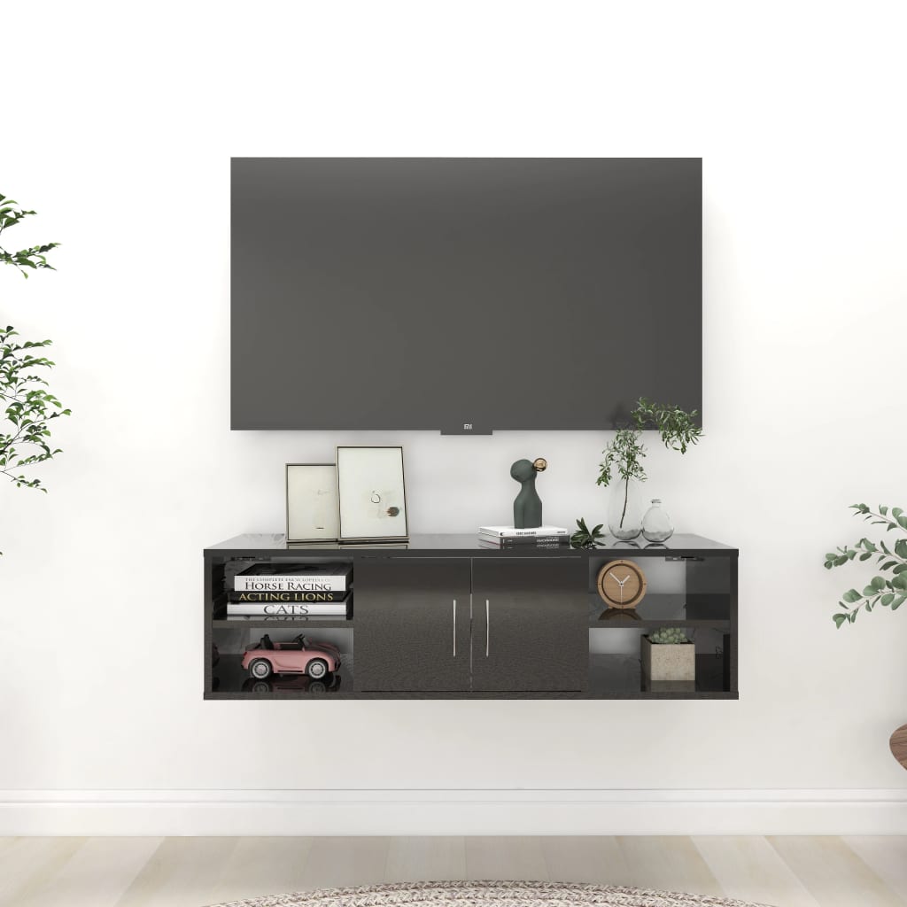 Berkfield Wall Shelf High Gloss Black 102x30x29 cm Engineered Wood