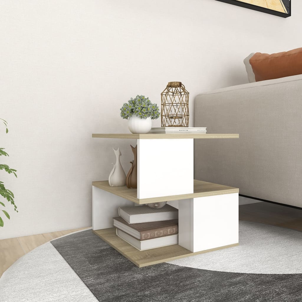 Berkfield Side Table Sonoma Oak and White 40x40x40 cm Engineered Wood