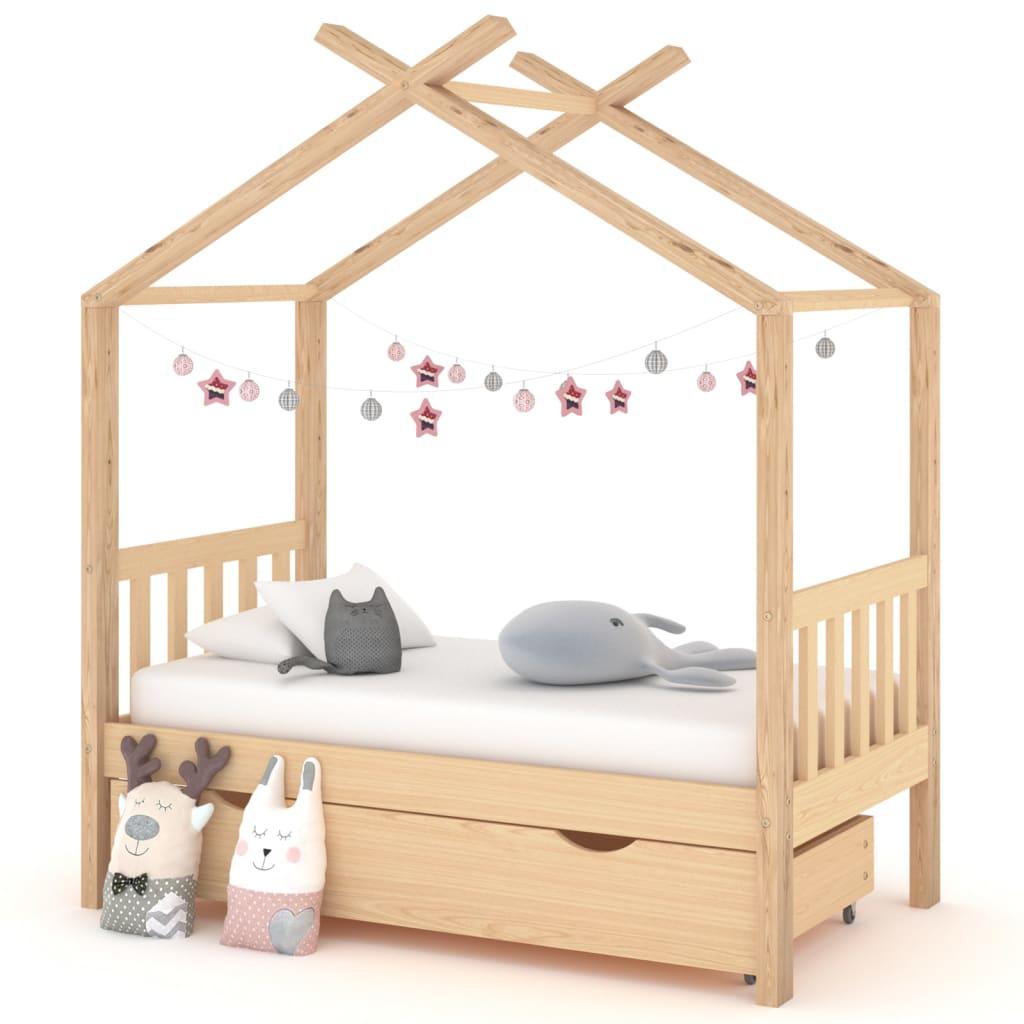 Berkfield Kids Bed Frame with a Drawer Solid Pine Wood 70x140 cm