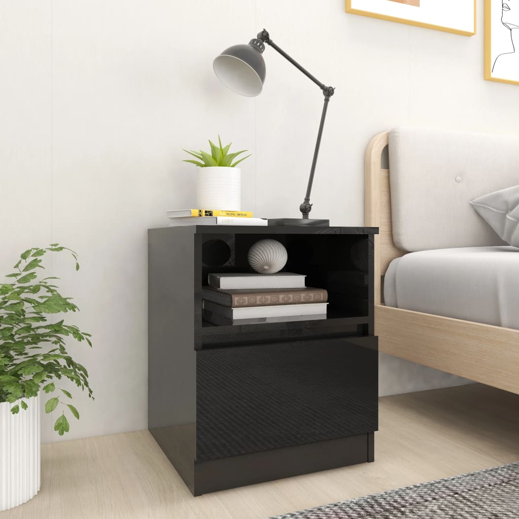 Berkfield Bed Cabinets 2 pcs High Gloss Black 40x40x50 cm Engineered Wood