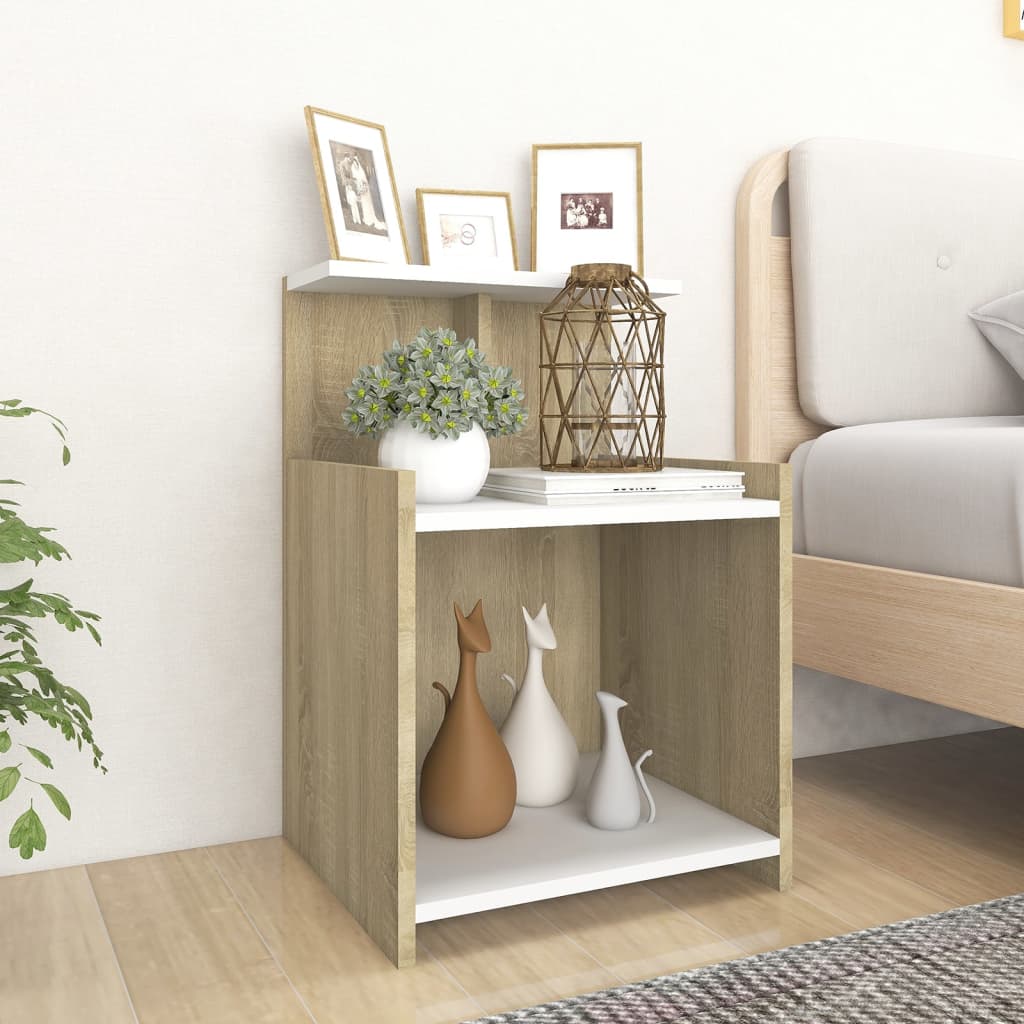 Berkfield Bed Cabinet White and Sonoma Oak 40x35x60 cm Engineered Wood