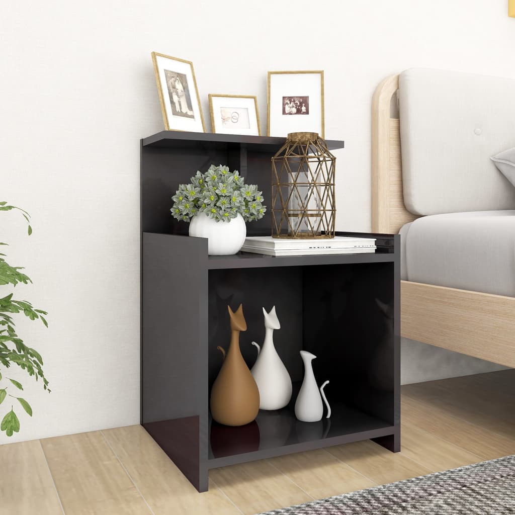 Berkfield Bed Cabinet High Gloss Grey 40x35x60 cm Engineered Wood