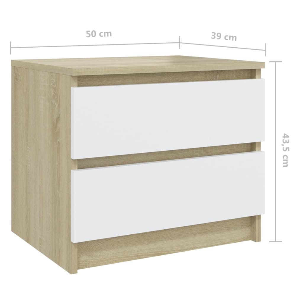 Berkfield Bed Cabinets 2 pcs White and Sonoma Oak 50x39x43.5 cm Engineered Wood