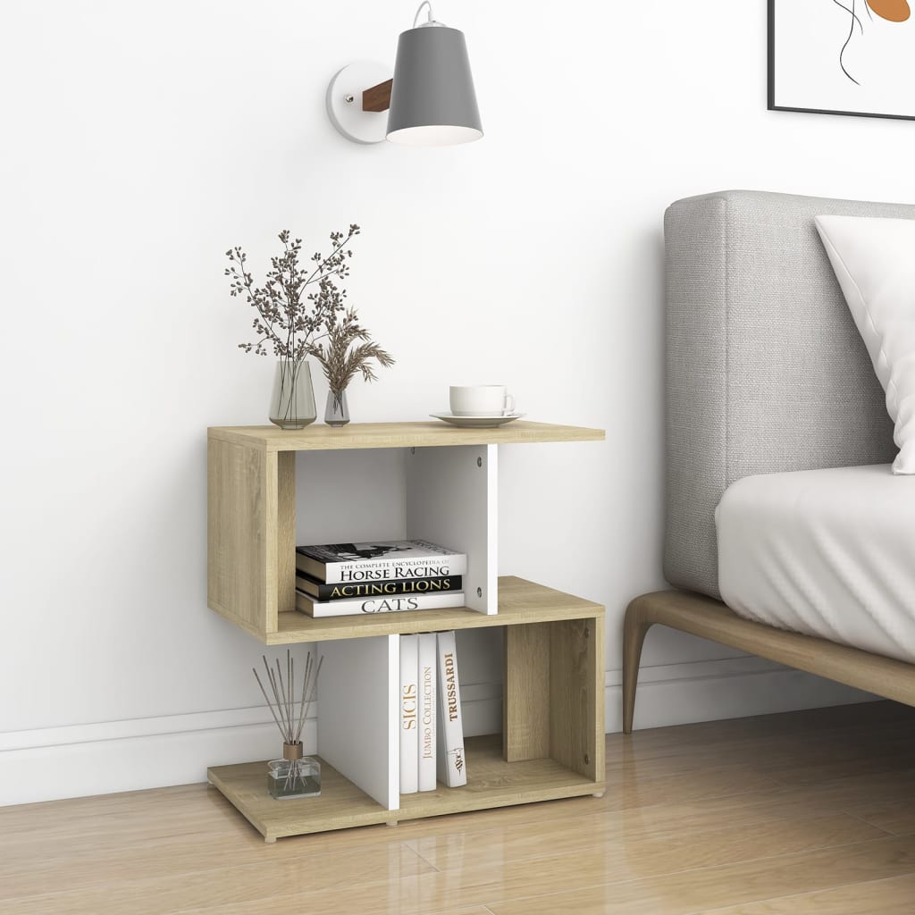Berkfield Bedside Cabinets 2pcs White and Sonoma Oak 50x30x51.5cm Engineered Wood