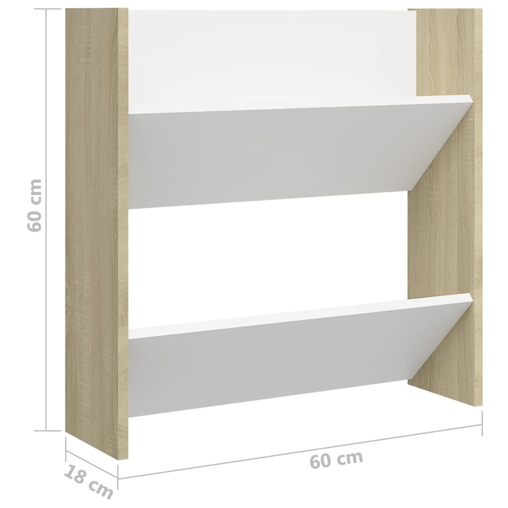 Berkfield Wall Shoe Cabinet White and Sonoma Oak 60x18x60 cm Engineered Wood