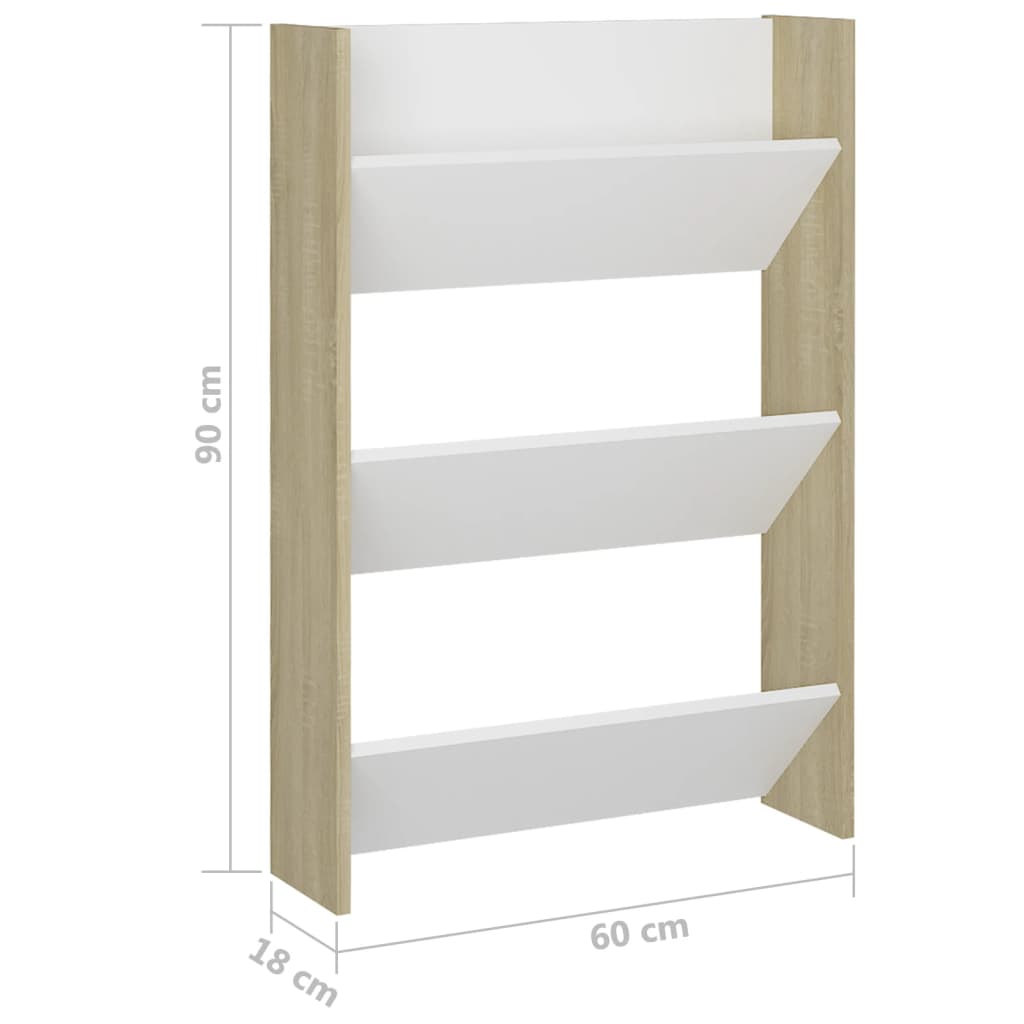 Berkfield Wall Shoe Cabinet White and Sonoma Oak 60x18x90 cm Engineered Wood