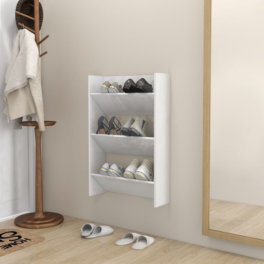 Berkfield Wall Shoe Cabinet High Gloss White 60x18x90 cm Engineered Wood