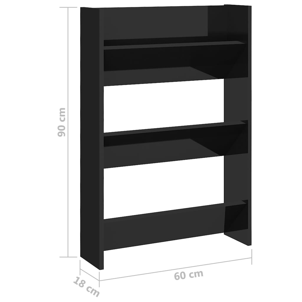 Berkfield Wall Shoe Cabinets 2 pcs High Gloss Black 60x18x90cm Engineered Wood