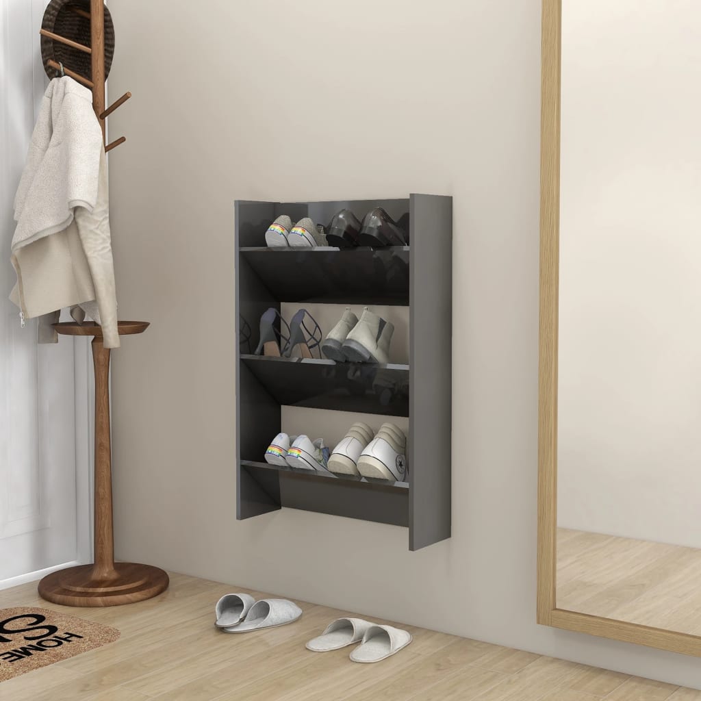 Berkfield Wall Shoe Cabinet High Gloss Grey 60x18x90 cm Engineered Woo Berkfield Home