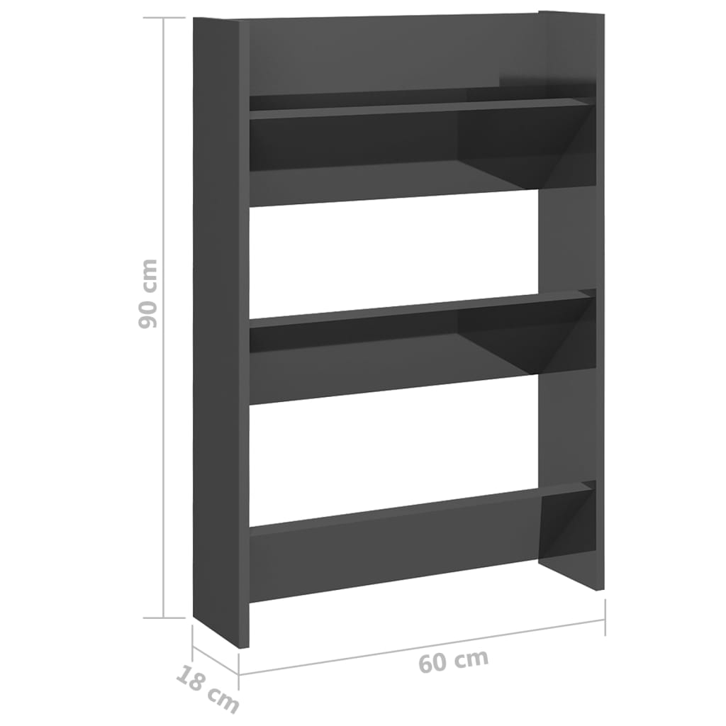 Berkfield Wall Shoe Cabinets 2 pcs High Gloss Grey 60x18x90 cm Engineered Wood