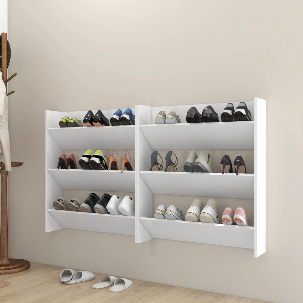 Berkfield Wall Shoe Cabinets 2 pcs White 80x18x90 cm Engineered Wood