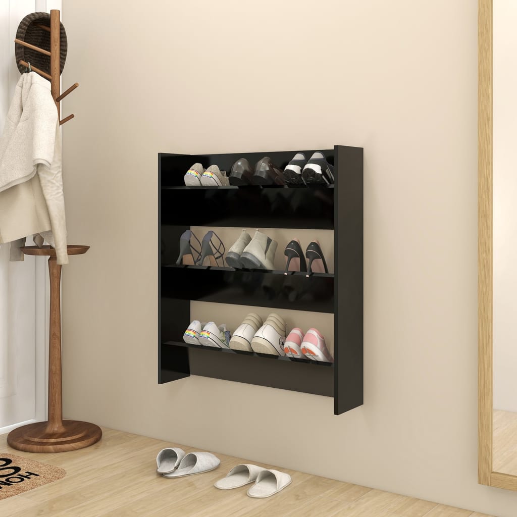 Berkfield Wall Shoe Cabinet Black 80x18x90 cm Engineered Wood