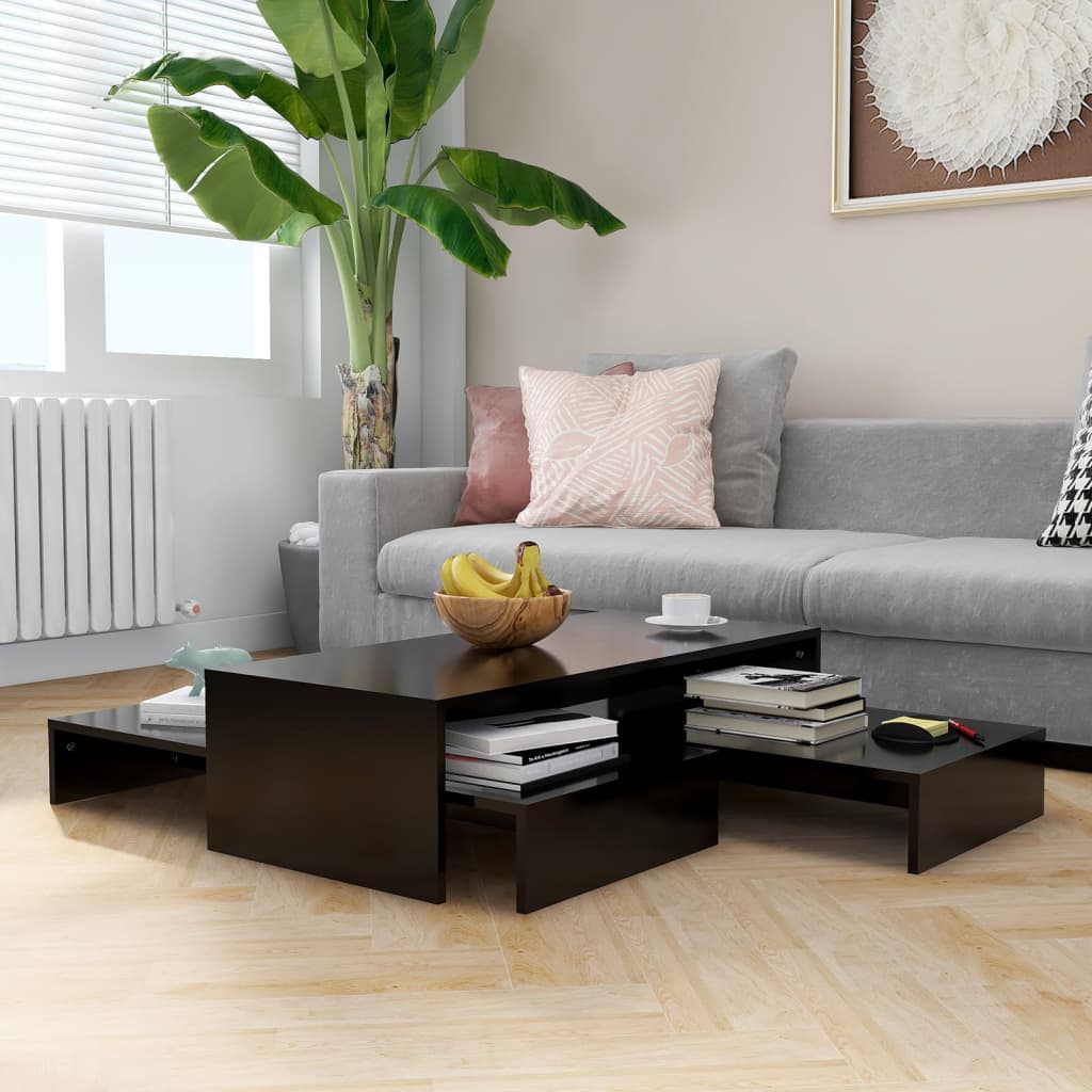 Berkfield Nesting Coffee Table Set Black 100x100x26.5 cm Engineered Wood