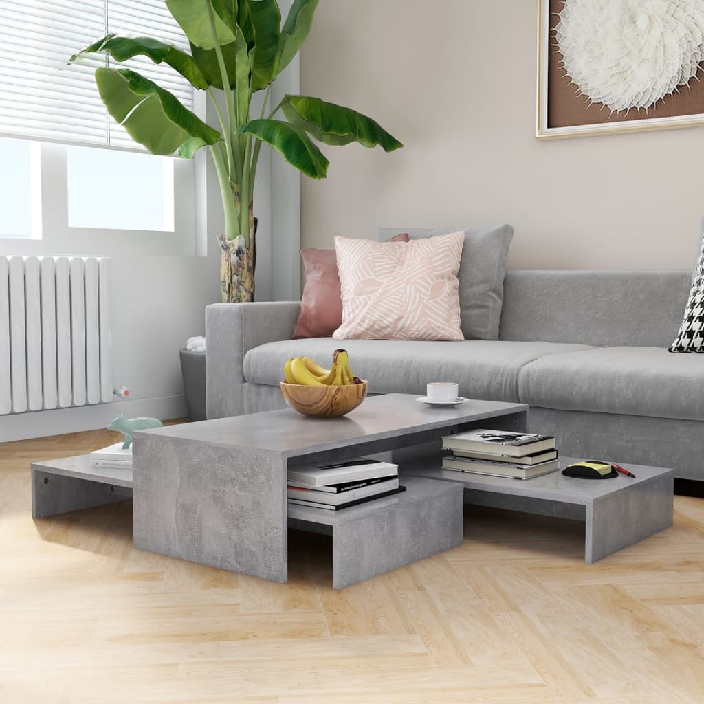 Berkfield Nesting Coffee Table Set Concrete Grey 100x100x26.5cm Engineered Wood