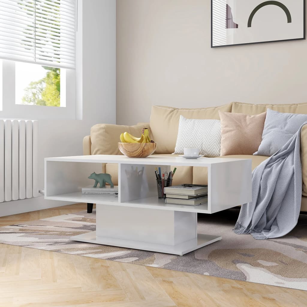 Berkfield Coffee Table High Gloss White 103.5x50x44.5 cm Engineered Wood