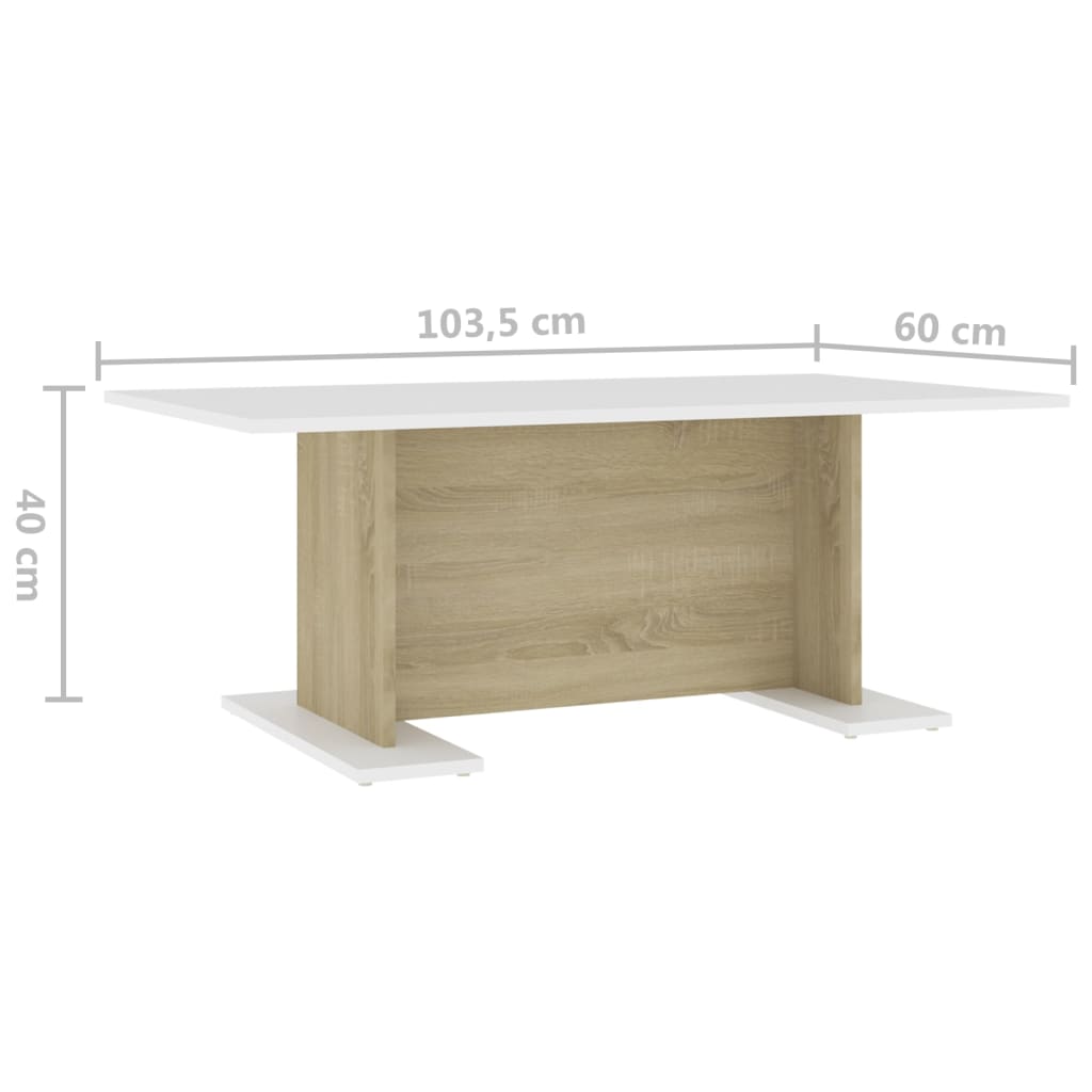 Berkfield Coffee Table White and Sonoma Oak 103.5x60x40 cm Engineered Wood