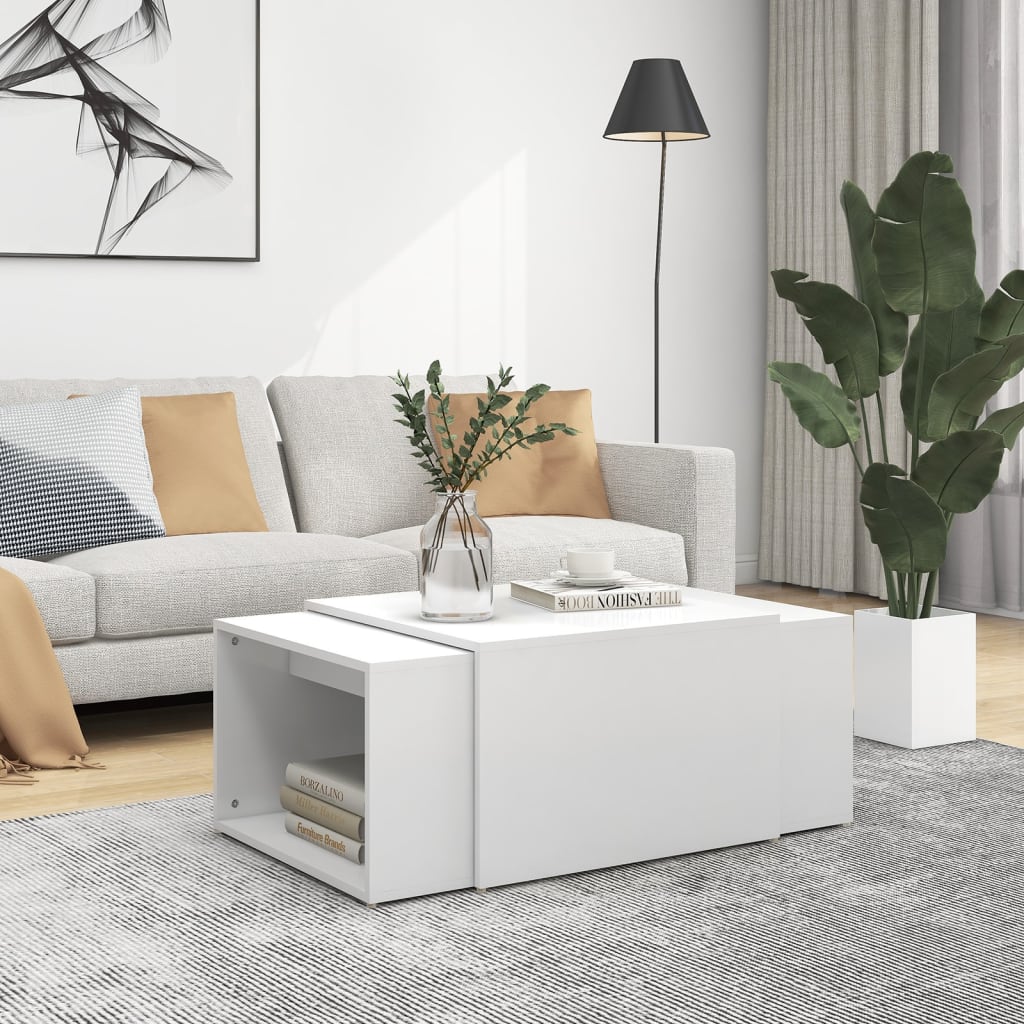 Berkfield 3 Piece Nesting Coffee Table Set White 60x60x38 cm Engineered Wood